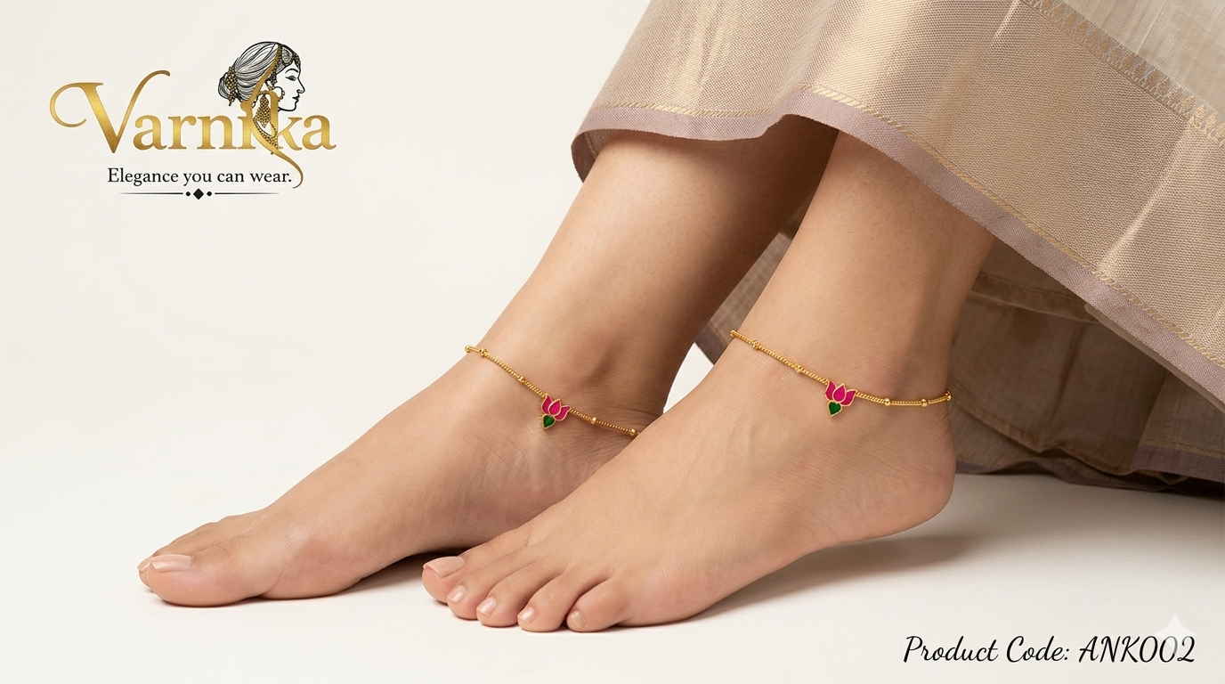 Kamala Lotus Enamel Anklets - ANK002