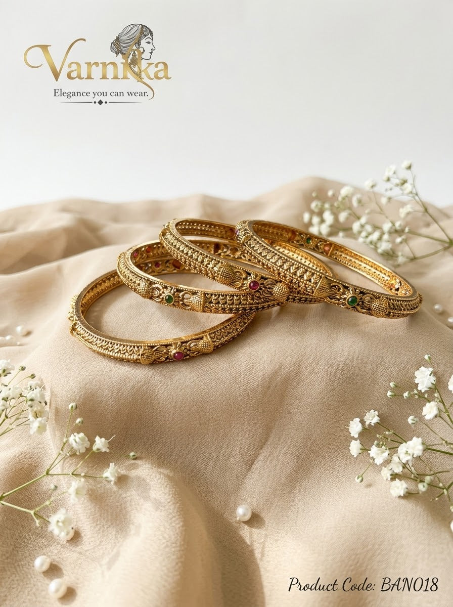 BAN018 - Maya Antique Gold Ruby & Emerald Temple Bangles