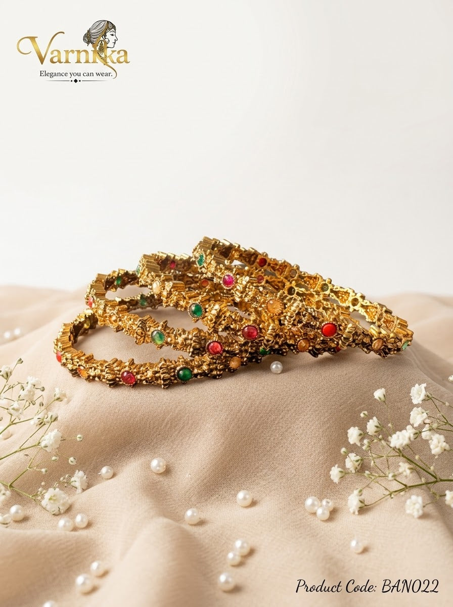 BAN022 - Navratna Heritage Temple Bangle Set