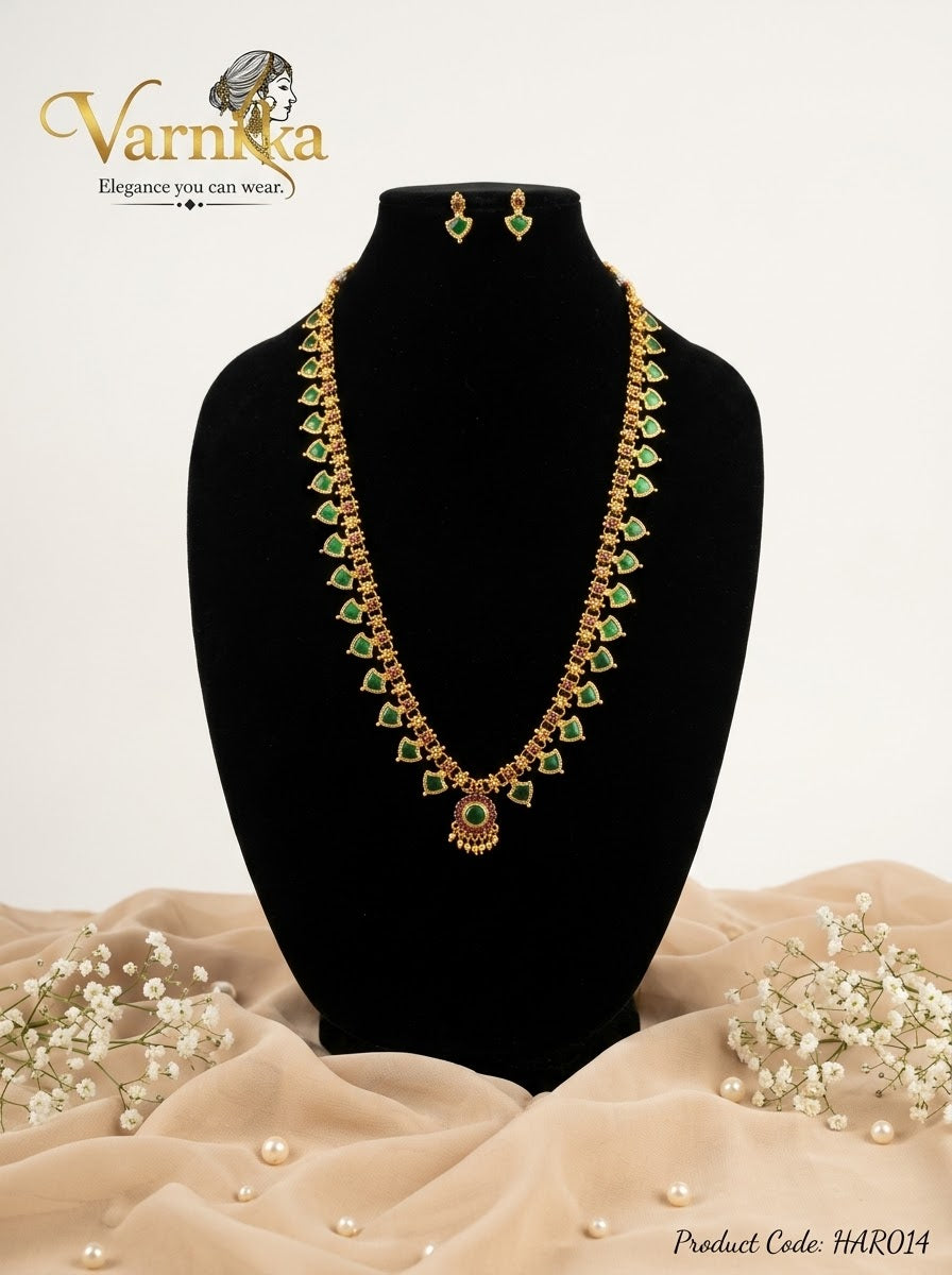 HAR014 - Aaradhya Emerald & Ruby Leaf Long Necklace Set
