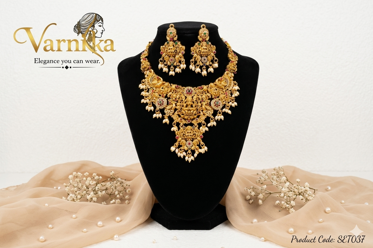 Svarnanjali Temple Necklace Set - SET037