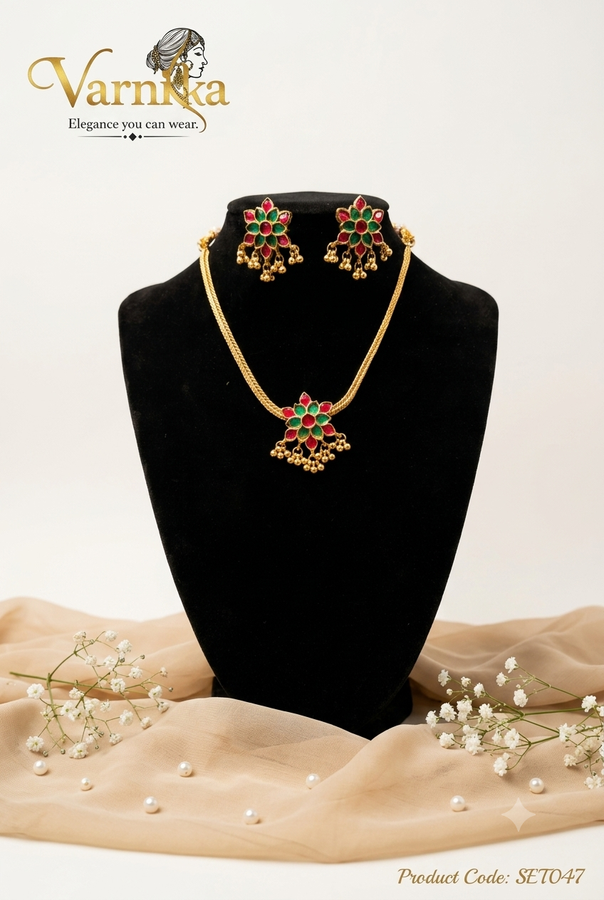SET047 - Aadhya Floral Enamel Short Necklace Set