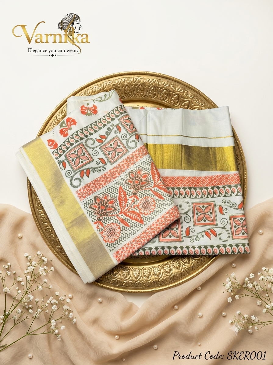 SKER001- Mayura Floral Kasavu Cotton Saree