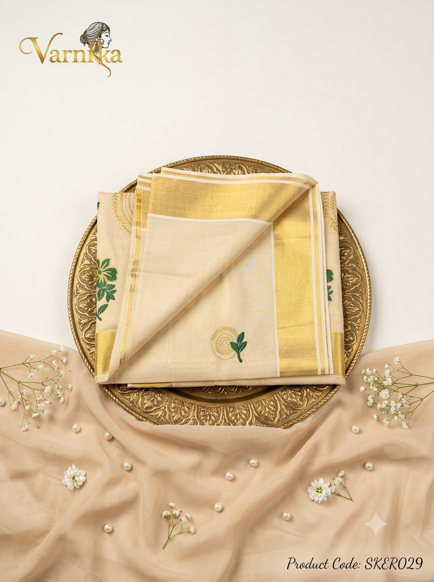 SKER029 - Swarnam Floral Embroidered Tissue Saree
