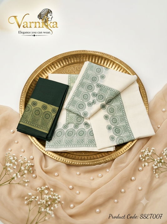 SSET007 - Malabar Mosaic Powerloom Set Mundu