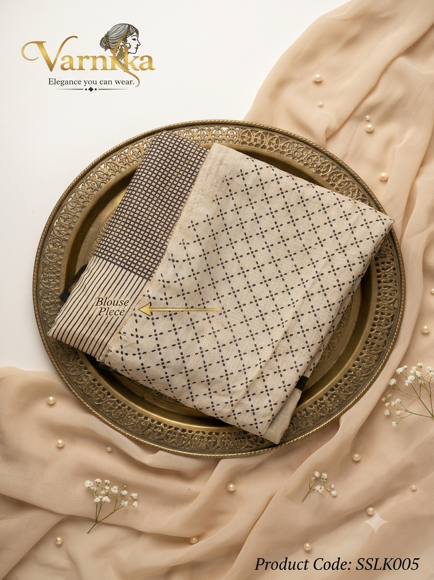 SSLK005 - Monochrome Geometric Maheshwari Silk Saree with Zari Border