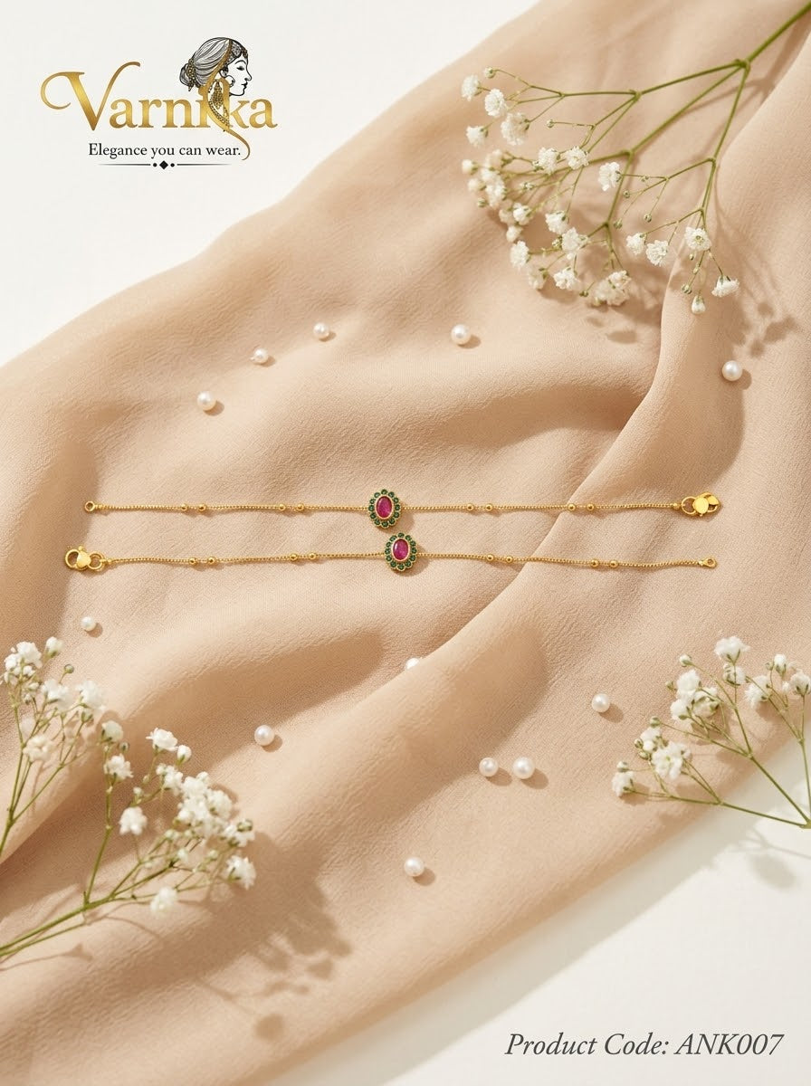 ANK007 - Ruby Floral Halo Beaded Chain Anklet