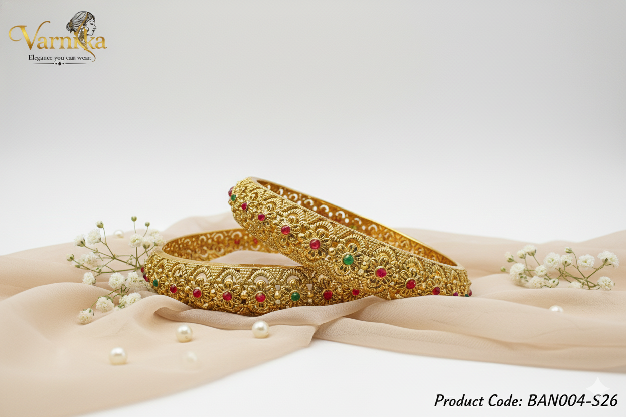 The Rajwadi Floral Kada Set - BAN004