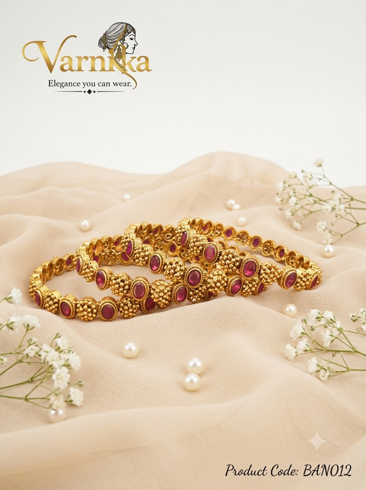 BAN012 - Aadhya Slender Ruby Bangle Set