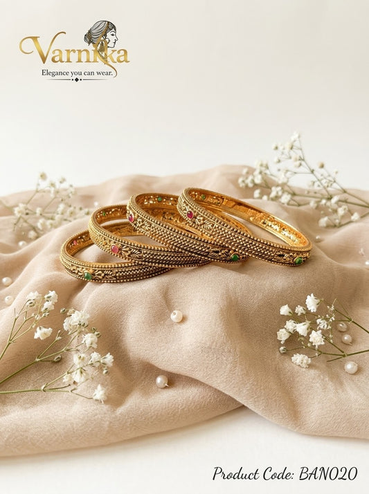 BAN020 - Devi Temple Matte Gold Beaded Bangles