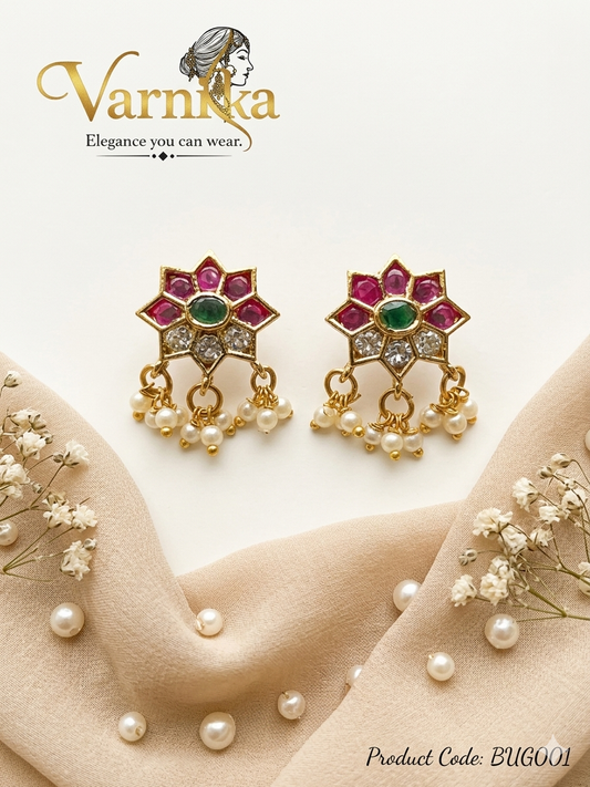 Varna Kemp Floral Bugadi with Pearl Droplets - BUG001