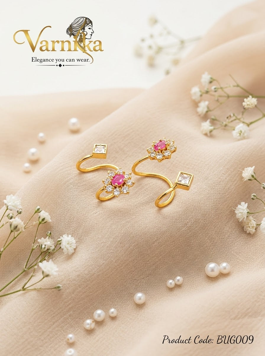 BUG009 -  Rohini Floral Ruby & CZ Clip-On Bugadi