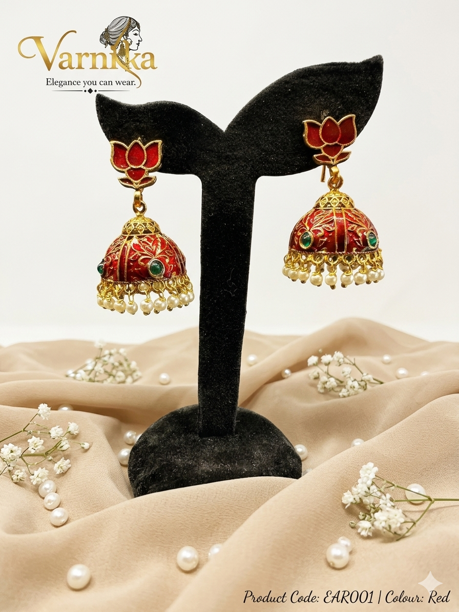 Lotus Meenakari Jhumkas - EAR001