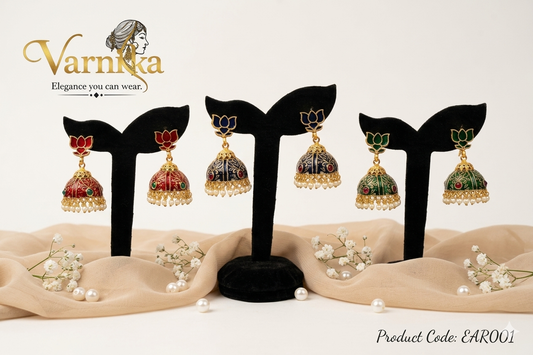 Lotus Meenakari Jhumkas - EAR001