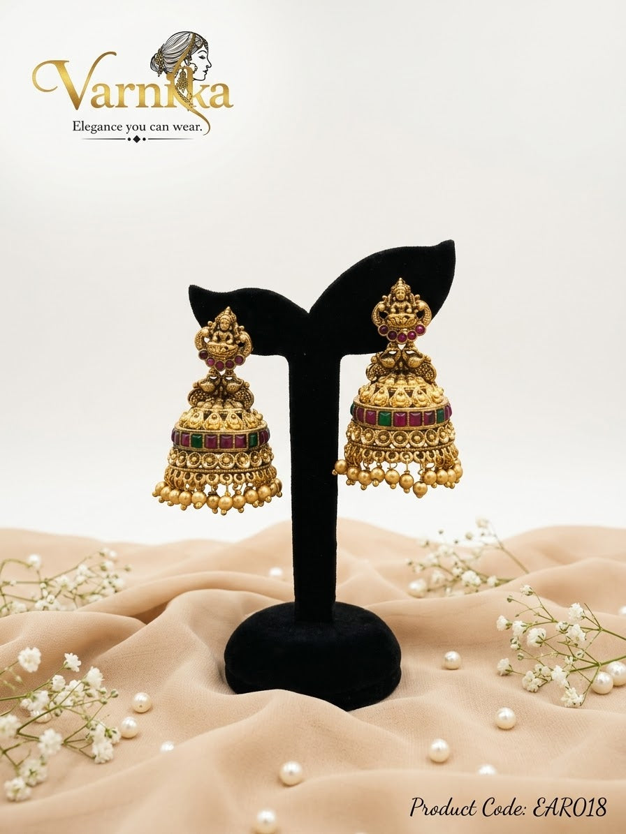 EAR018 - Vandana Heritage Kemp & Gold Bead Jhumkas