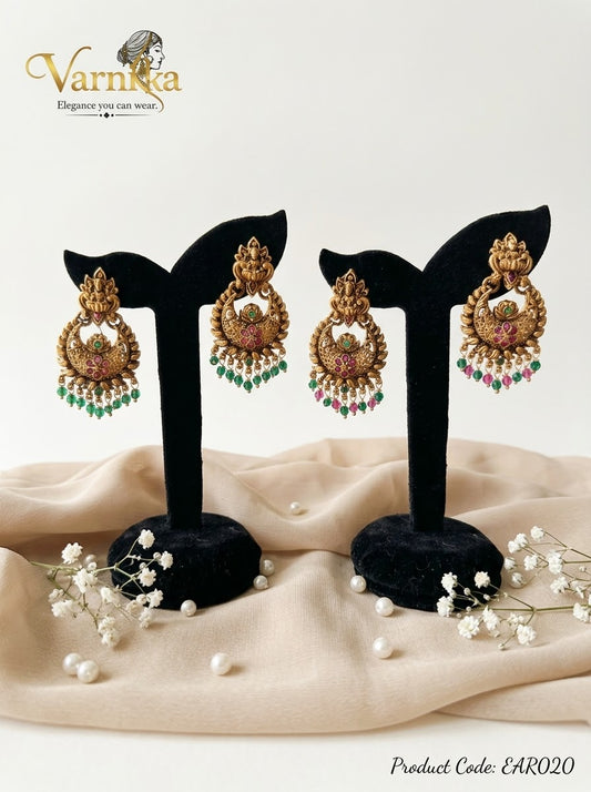 EAR020 - Goddess Lakshmi Antique Matte Chandbali Earrings