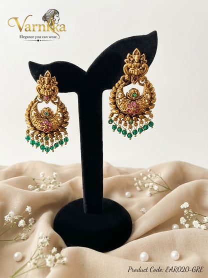 EAR020 - Goddess Lakshmi Antique Matte Chandbali Earrings
