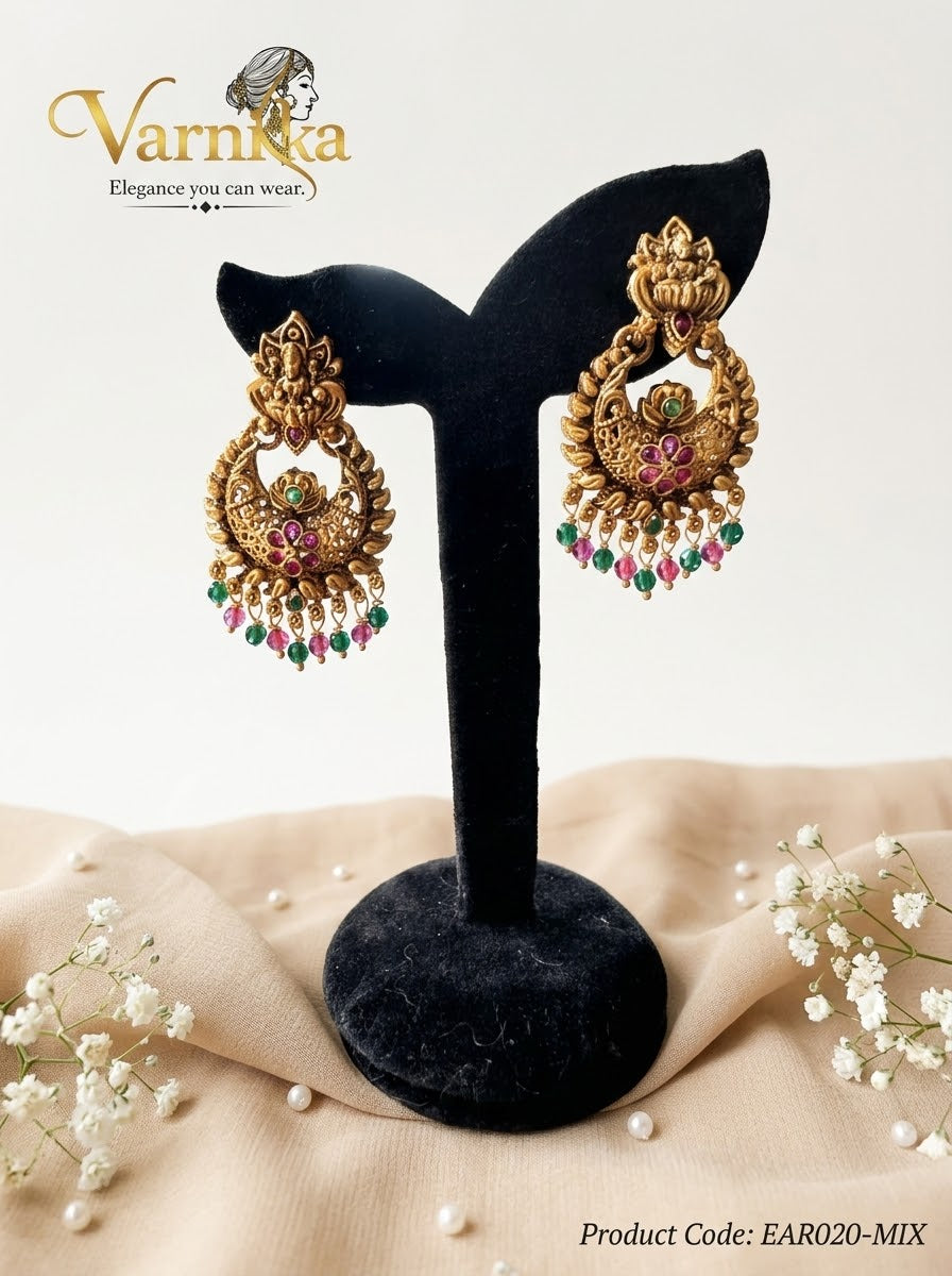 EAR020 - Goddess Lakshmi Antique Matte Chandbali Earrings