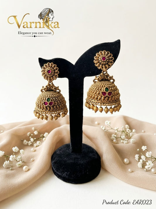 EAR023 - Mayura Antique Kemp Bell Jhumkas