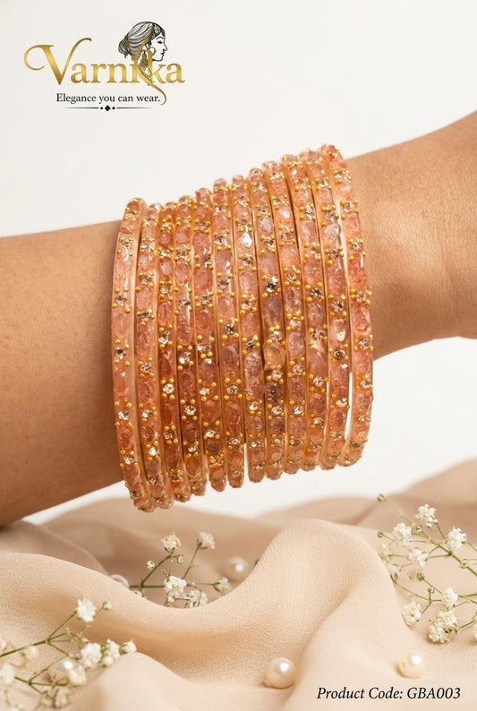 GBA003 - Peach Diamond Glass Bangles