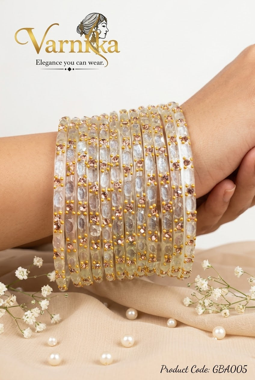 GBA005 - Silver Diamond Glass Bangles