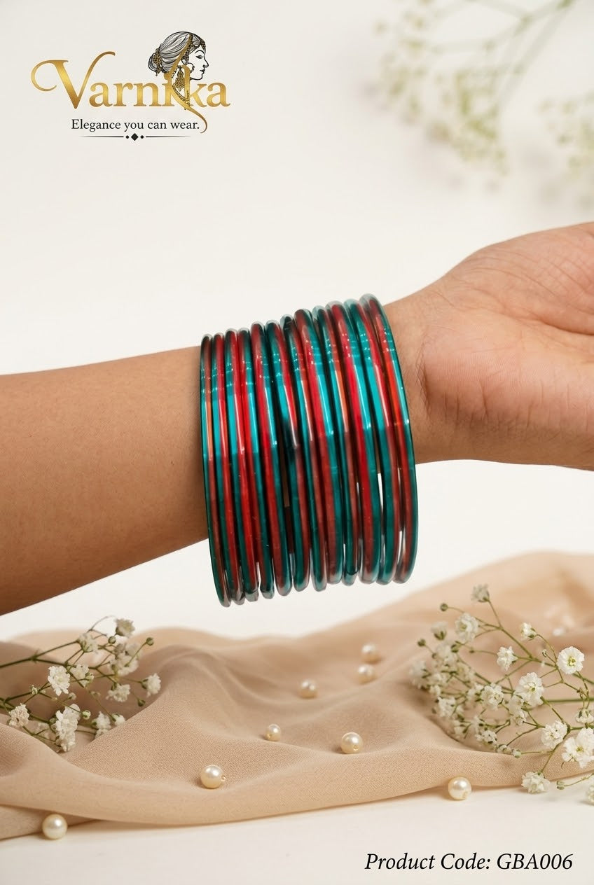 GBA006 -  Utsav Two-Tone Bangles - Teal Green & Ruby Red
