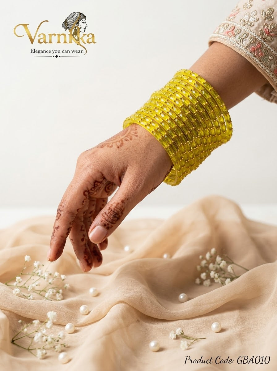 GBA010 - Raindrop Glass Bangles - Light Yellow