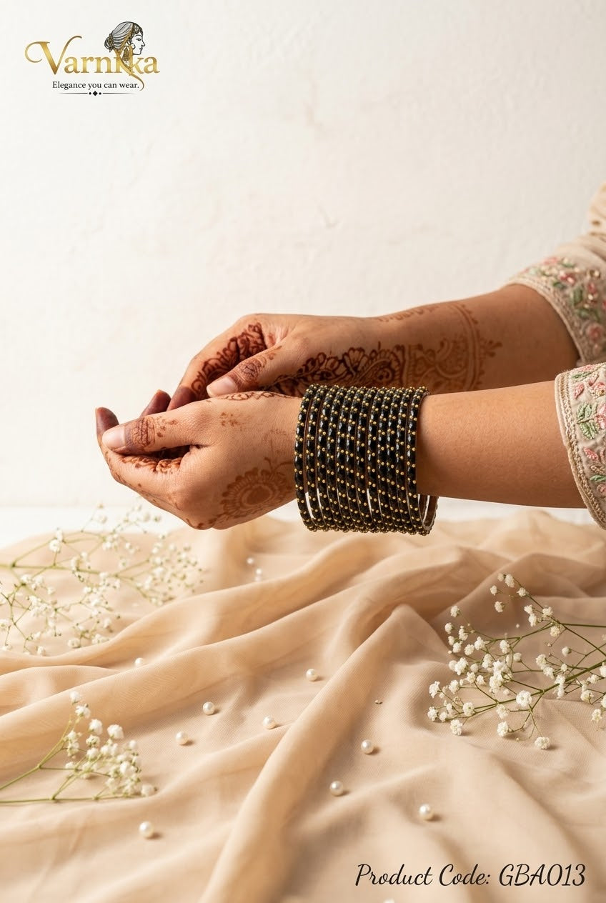 GBA013 - Raindrop Glass Bangles - Black