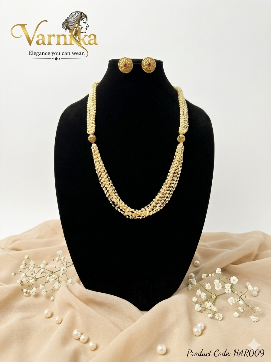 Amara Pearl Layered Haaram with Antique Studs - HAR009