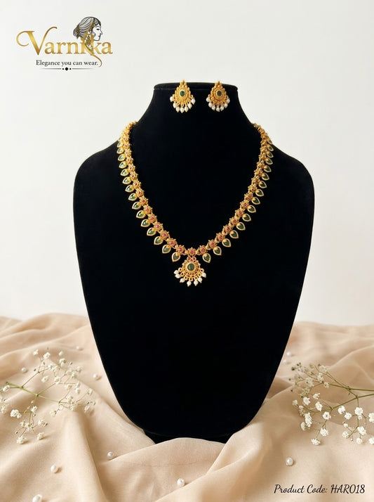HAR018 - Classical Temple-Style Mango Leaf & Teardrop Haaram Set