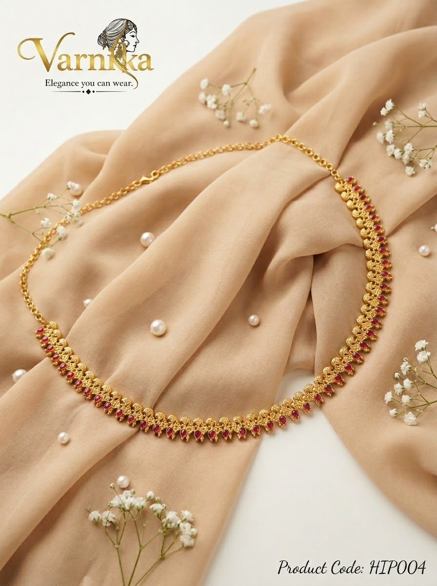 HIP004 - Aarohi Antique Gold & Ruby Enamel Hip Chain