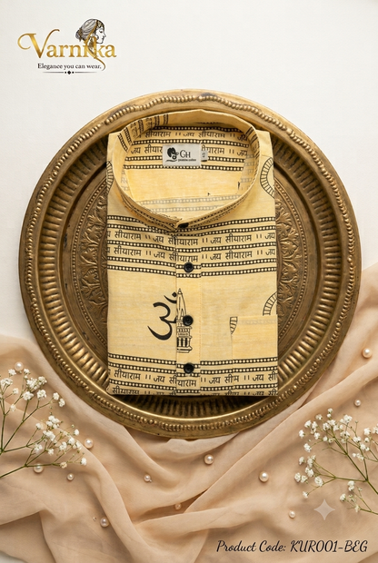 KUR001 - Om & Swastika Printed Cotton Kurta