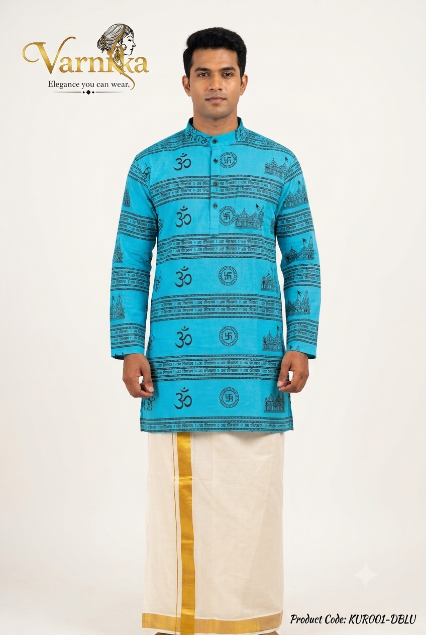 KUR001 - Om & Swastika Printed Cotton Kurta