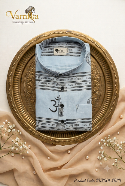 KUR001 - Om & Swastika Printed Cotton Kurta