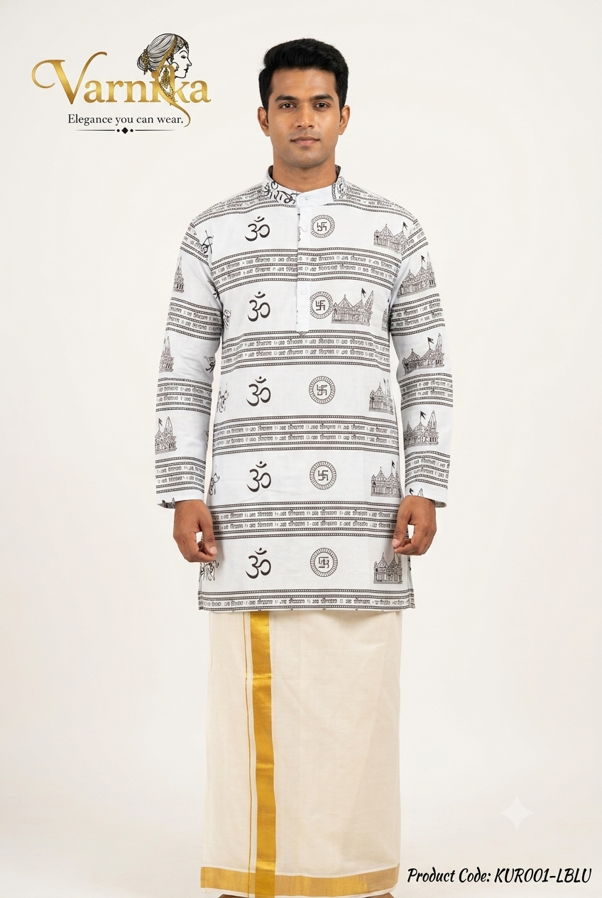 KUR001 - Om & Swastika Printed Cotton Kurta
