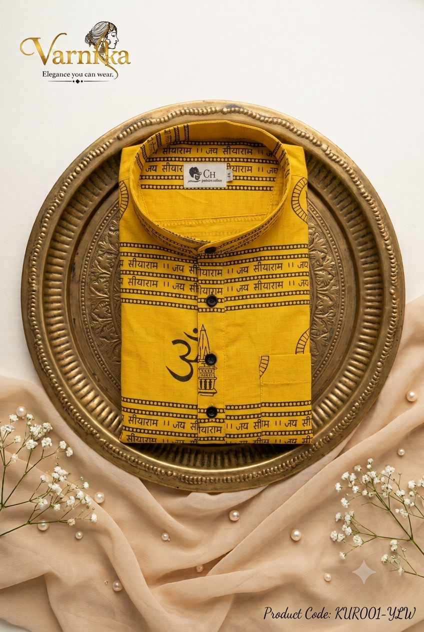 KUR001 - Om & Swastika Printed Cotton Kurta