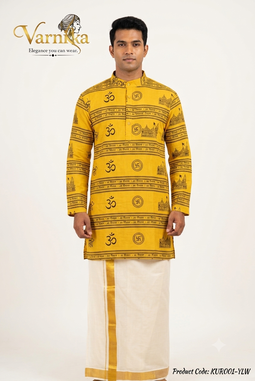 KUR001 - Om & Swastika Printed Cotton Kurta