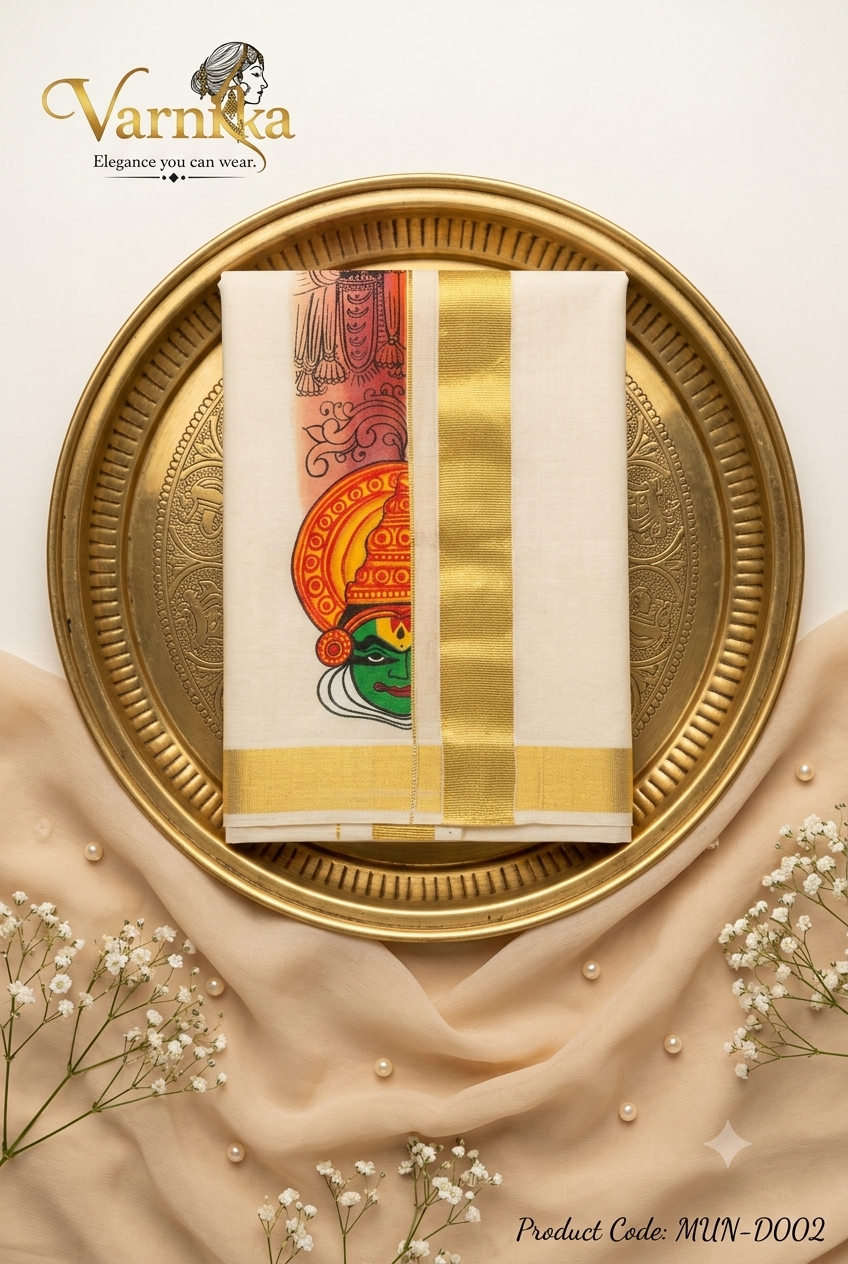 MUN-D002 - Kerala Heritage Kasavu Mundu – Kathakali Edition