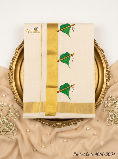 MUN-D004 - Golden Kasavu Men’s Mundu – Divine Flute Edition