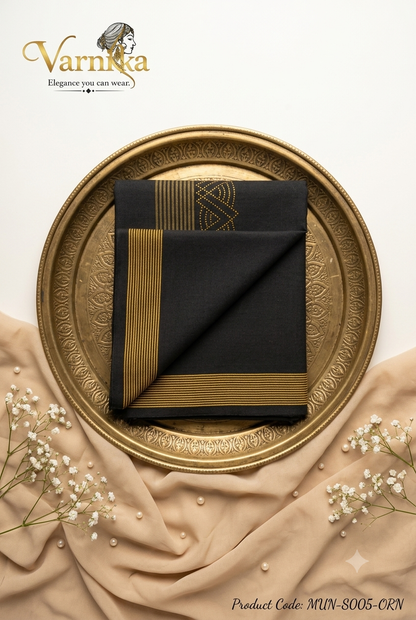 MUN-S005 Midnight Elegance Men’s Cotton Mundu – Stone Border Collection