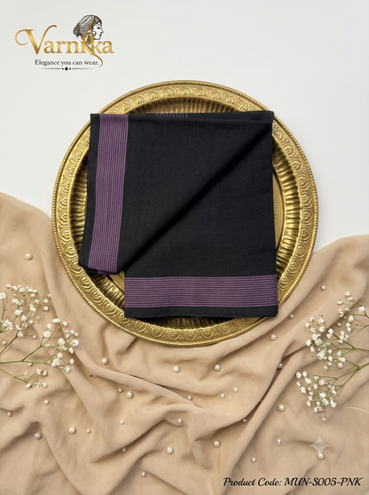 MUN-S005 Midnight Elegance Men’s Cotton Mundu – Stone Border Collection