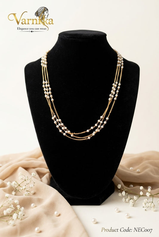 NEC007 - Dainty Three-Layer Pearl Station Necklace