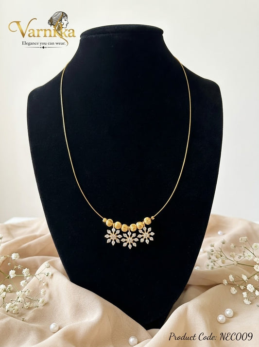 NEC009 - Gold-Toned Wire Collar Necklace with Sparkling CZ Starburst Florets