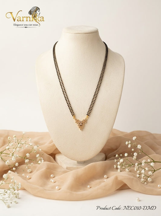 NEC010 - Dual-Strand Black Bead Mangalsutra Necklace with Teardrop Stone Pendant