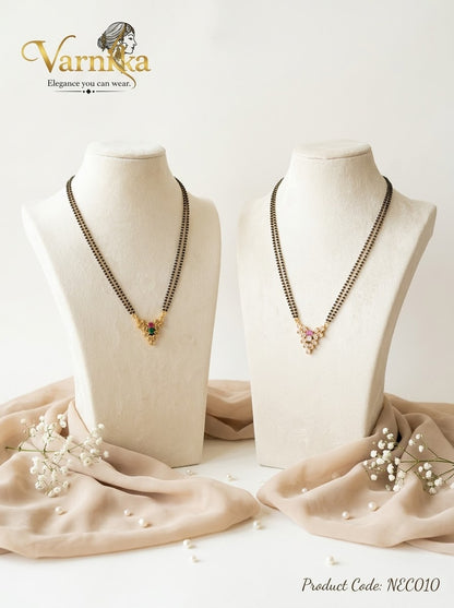 NEC010 - Dual-Strand Black Bead Mangalsutra Necklace with Teardrop Stone Pendant