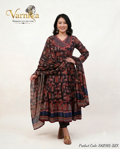 SAL001 - Ethnic Block-Print Tiered Anarkali Salwar Set