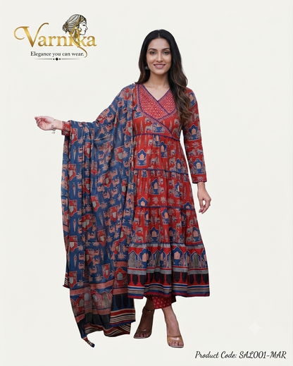 SAL001 - Ethnic Block-Print Tiered Anarkali Salwar Set