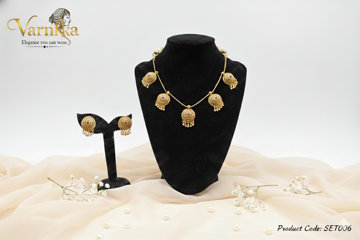 The Suvarna Jhumka-Guttapu Necklace Set - SET006