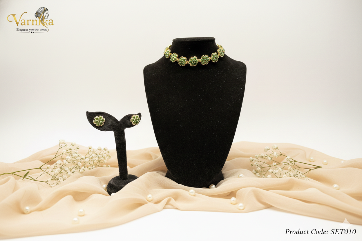 Emerald Bloom Choker & Stud Set - SET010