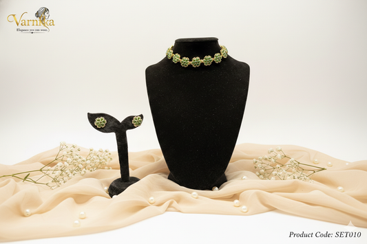 Emerald Bloom Choker & Stud Set - SET010